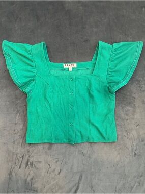Dolan from Anthropologie Teal Puff-Sleeve Crop Top